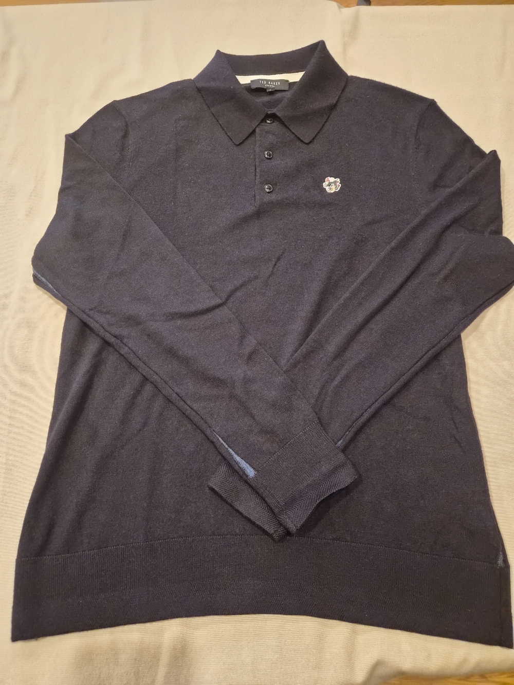 Ted Baker Dark Navy Long Sleeve Polo with Embroidered Crest